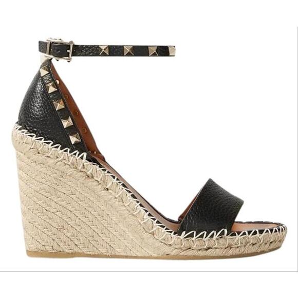 VALENTINO GARAVANI Rockstud 105 leather sandals espadrilles wedges - Picture 1 of 5